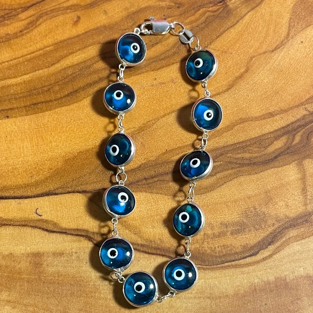 Vintage Sterling Silver Evil Eye Bracelet